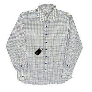 NWT Omega Dress Shirt Textured‎ Check Cotton White Long Sleeve 16.5 Large